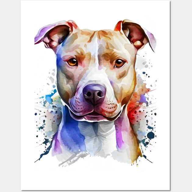 Watercolor Pit Bull Terrier Dog Wall Art by designs4days